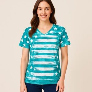 Teal Star Stripe Tee – Denim & Co.‎ – Size Small